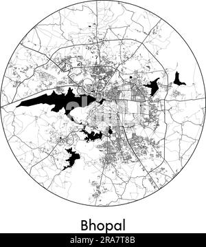 Carte de la ville Bhopal Inde Asie illustration vecteur noir blanc Illustration de Vecteur