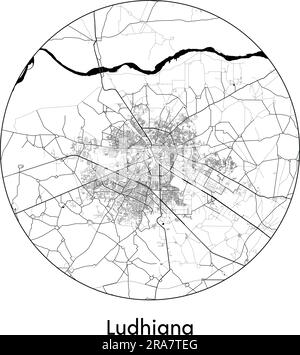 Carte de la ville Ludhiana Inde Asie illustration vecteur noir blanc Illustration de Vecteur