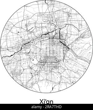 Carte de la ville Xiamen Chine Asie illustration vecteur noir blanc Illustration de Vecteur