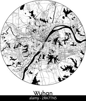 Carte de la ville Wuhan Chine Asie illustration vecteur noir blanc Illustration de Vecteur