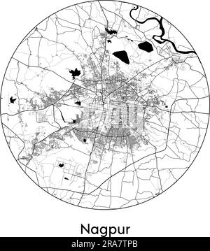 Carte de la ville Nagpur Inde Asie illustration vecteur noir blanc Illustration de Vecteur