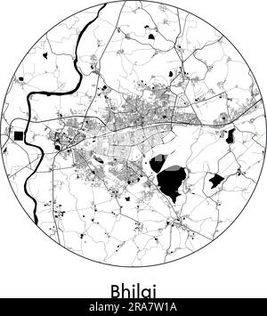 Carte de la ville Bhilai Inde Asie illustration vecteur noir blanc Illustration de Vecteur