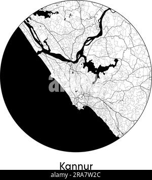 Carte de la ville Kannur Inde Asie illustration vecteur noir blanc Illustration de Vecteur