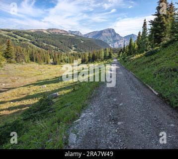 Route de gravier à Sunshine Meadows à la limite des parcs Banff et Assiniboine Banque D'Images
