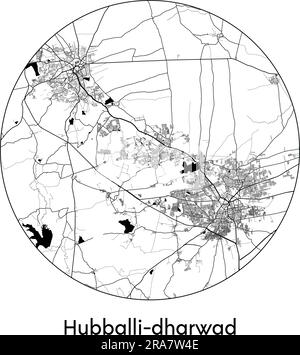 Carte de la ville Hubballi-dharwad Inde illustration vectorielle Asie noir blanc Illustration de Vecteur