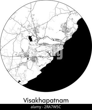 Carte de la ville Visakhapatnam Inde Asie illustration vecteur noir blanc Illustration de Vecteur