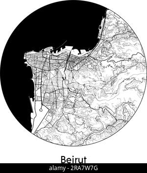 Carte de la ville Beyrouth Liban Asie illustration vectorielle noir blanc Illustration de Vecteur