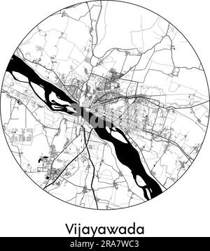 Carte de la ville Vijayawada Inde Asie vecteur illustration noir blanc Illustration de Vecteur