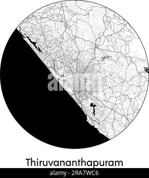 Carte de la ville Thiruvananthapuram Inde Asie illustration vecteur noir blanc Illustration de Vecteur