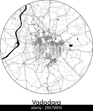 Carte de la ville Vadodara Inde Asie illustration vecteur noir blanc Illustration de Vecteur