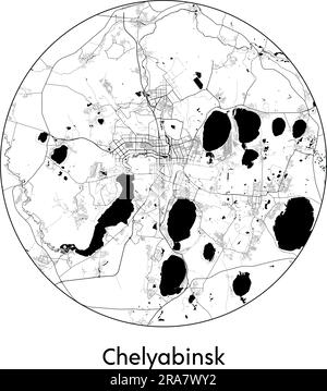 Carte de la ville Chelyabinsk Russie Asie vecteur illustration noir blanc Illustration de Vecteur