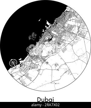 Carte de la ville Dubai Emirats Arabes Unis illustration vectorielle Asie noir blanc Illustration de Vecteur