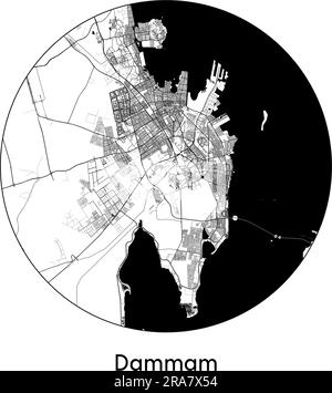 Carte de la ville Dammam Arabie Saoudite Asie vecteur illustration noir blanc Illustration de Vecteur