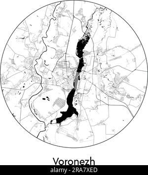 Carte de la ville Voronezh Russie Europe vecteur illustration noir blanc Illustration de Vecteur