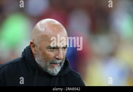 1st juillet 2023: Stade Maracana, Rio de Janeiro, Brésil: Campeonato Brasileiro football, Flamengo versus Fortaleza; entraîneur Jorge Sampaoli de Flamengo crédit: Action plus Sports Images/Alamy Live News Banque D'Images