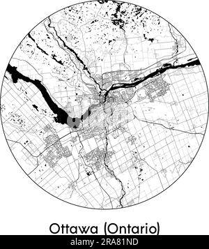 Carte de la ville Ottawa (Ontario) Canada Amérique du Nord illustration vectorielle noir blanc Illustration de Vecteur