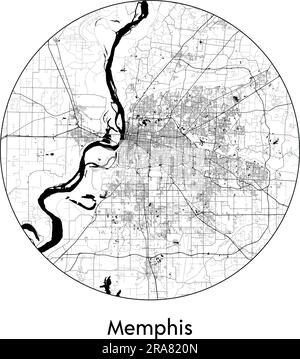 Carte de la ville Memphis États-Unis Amérique du Nord illustration vectorielle noir blanc Illustration de Vecteur