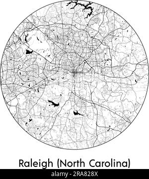 Carte de la ville Raleigh (Caroline du Nord) États-Unis Amérique du Nord illustration vectorielle noir blanc Illustration de Vecteur