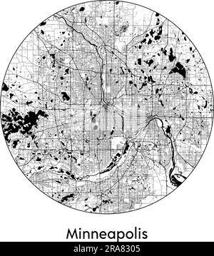 Carte de la ville Minneapolis États-Unis Amérique du Nord illustration vectorielle noir blanc Illustration de Vecteur