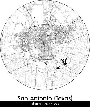 Carte de la ville San Antonio (Texas) États-Unis Amérique du Nord illustration vectorielle noir blanc Illustration de Vecteur