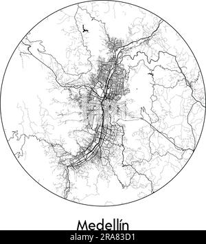 Carte de la ville Medellín Colombie Amérique du Sud illustration vectorielle noir blanc Illustration de Vecteur