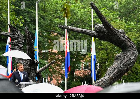 Amsterdam, Niederlande. 01st juillet 2023. Roi Willem-Alexandre des pays-Bas à l'Oosterpark d'Amsterdam, sur 01 juillet 2023, pour assister à Ketikoti (commémoration nationale du passé de l'esclavage hollandais), le roi prononce un discours et présente ses excuses : Albert Nieboer/Netherlands OUT/point de vue OUT/dpa/Alay Live News Banque D'Images