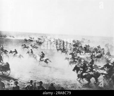 Oklahoma: 22 avril 1889 le début de la course terrestre de l'Oklahoma à midi comme les colons se précipitent pour réclamer les terres non attribuées. Banque D'Images