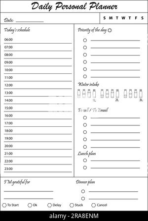 Planificateur quotidien de la région. modèle. Impression claire et simple. Page de l'organisateur professionnel. Feuille de papier. Illustration vectorielle réaliste. Illustration de Vecteur