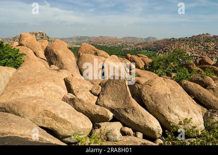 Une formation de roche étonnante à Hampi, Karnataka, Inde du Sud, Inde, Asie. Patrimoine mondial de l'UNESCO Banque D'Images