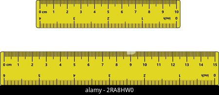Mesure de la longueur en centimètres avec la règle. Règle de l'éducation. Echelle de couleurs. règle enfants. Illustration vectorielle. style de dessin animé. Illustration de Vecteur