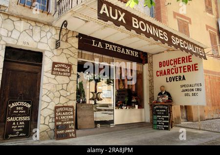 Boucherie, Entrouvaux, Alpes-de-haute-Provence, Provence-Alpes-Côte d'Azur, Sud de la France Banque D'Images