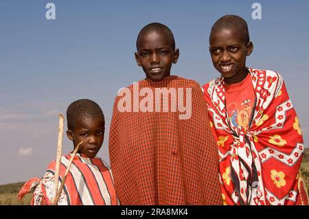 Les enfants de Maasai, Masai Mara, Kenya Banque D'Images