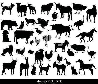 Ensemble de silhouettes animaux de ferme Illustration de Vecteur