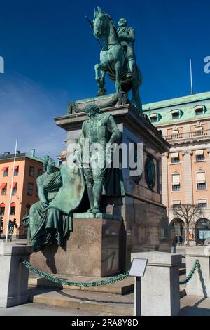 Statue équestre Gustav II Adolf, Torg, place Gustav Adolf, Stockholm, Suède Banque D'Images