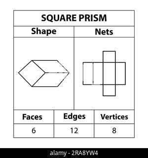 Filets prismatiques carrés, faces, arêtes, sommets. Les figures géométriques sont isolées sur fond blanc. Filets géométriques de 3D formes. en mathématiques. vecteur. Illustration de Vecteur