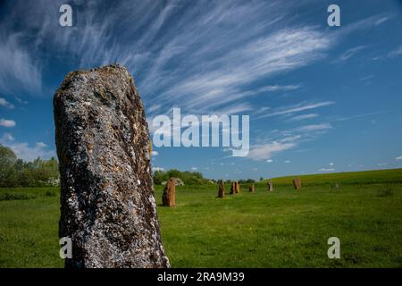 Le Devil's Quoits, le henge néolithique tardif et le cercle de pierre près de Stanton Harcourt, Oxfordshire, Royaume-Uni Banque D'Images