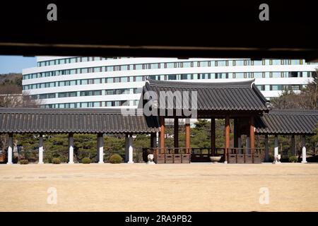 Intérieur du temple Hwangnyongsa à Gyeongju en Corée du Sud Banque D'Images