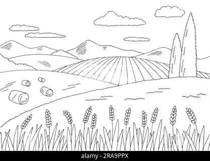 Graphique de champ noir blanc paysage illustration vecteur Illustration de Vecteur