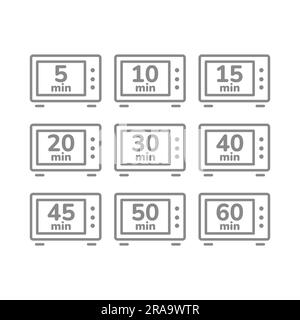 Icônes vectorielles de la ligne de temps de cuisson. Micro-ondes pour 5, 10 minutes jeu d'icônes de ligne. Illustration de Vecteur