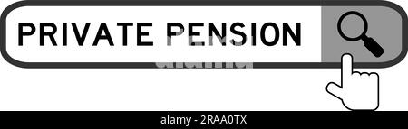Bannière de recherche dans mot pension privée avec la main sur l'icône de loupe sur fond blanc Illustration de Vecteur
