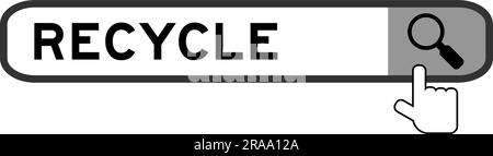 Recherchez la bannière dans le recyclage de mots avec la main sur l'icône de loupe sur fond blanc Illustration de Vecteur