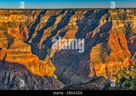 Vue au coucher du soleil depuis Bright Angel point, North Rim, parc national du Grand Canyon, Arizona, États-Unis Banque D'Images