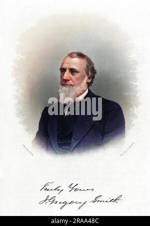 JOHN GREGORY SMITH homme d'État américain, gouverneur du Vermont.graveur avec son autographe Date: 1818 - 1891 Banque D'Images