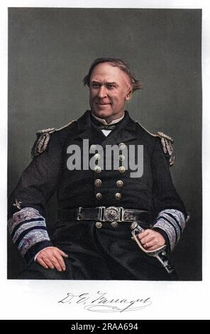 DAVID GLASGOW FARRAGUT (1801 - 1870), commandant de la marine américaine avec son autographe. Banque D'Images