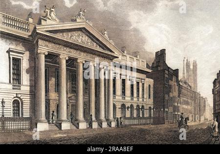 Situé dans Leadenhall Street, c'est le siège de l'immensément puissant East India Company qui dirige virtuellement l'Inde : reconstruit sur le site de la maison d'origine. Date: 1810 Banque D'Images