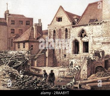 Nord-est vue de l'ancienne Chambre des Lords, la Chambre des Princes avec la salle Robing des Evêques, vue des ruines de la maison de M. Blakerby le 12 octobre 1807. Date: 1807 Banque D'Images