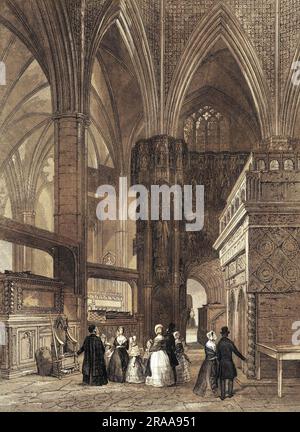 Les touristes dans la chapelle d'Edward le confesseur Date: Vers 1840 Banque D'Images