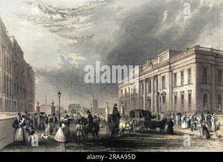 Fishmonger's Hall, près du London Bridge. Date: 1840s Banque D'Images