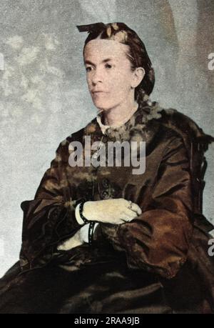 Mme J H (Fannie ou Fanny) Conant (1831-1875), American Spirit medium and healer. Vu ici avec des mains et des fleurs d'esprit en arrière-plan. Date: 19th siècle Banque D'Images