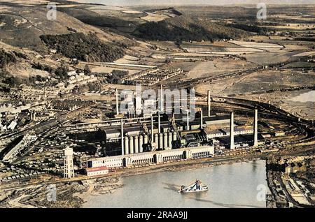 Vue aérienne de Margam Steel Works, Port Talbot, pays de Galles du Sud. Banque D'Images